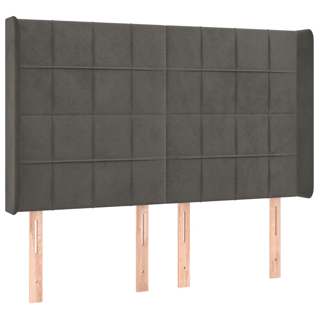 Hoofdbord met randen 147x16x118/128 cm fluweel donkergrijs is nu te koop bij PeponiXL, paradijselijk wonen!
