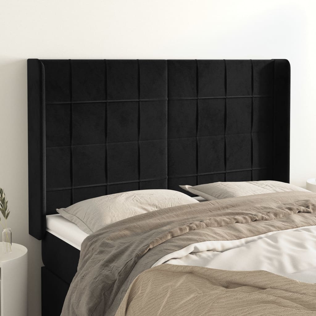 Hoofdbord met randen 147x16x118/128 cm fluweel zwart is nu te koop bij PeponiXL, paradijselijk wonen!