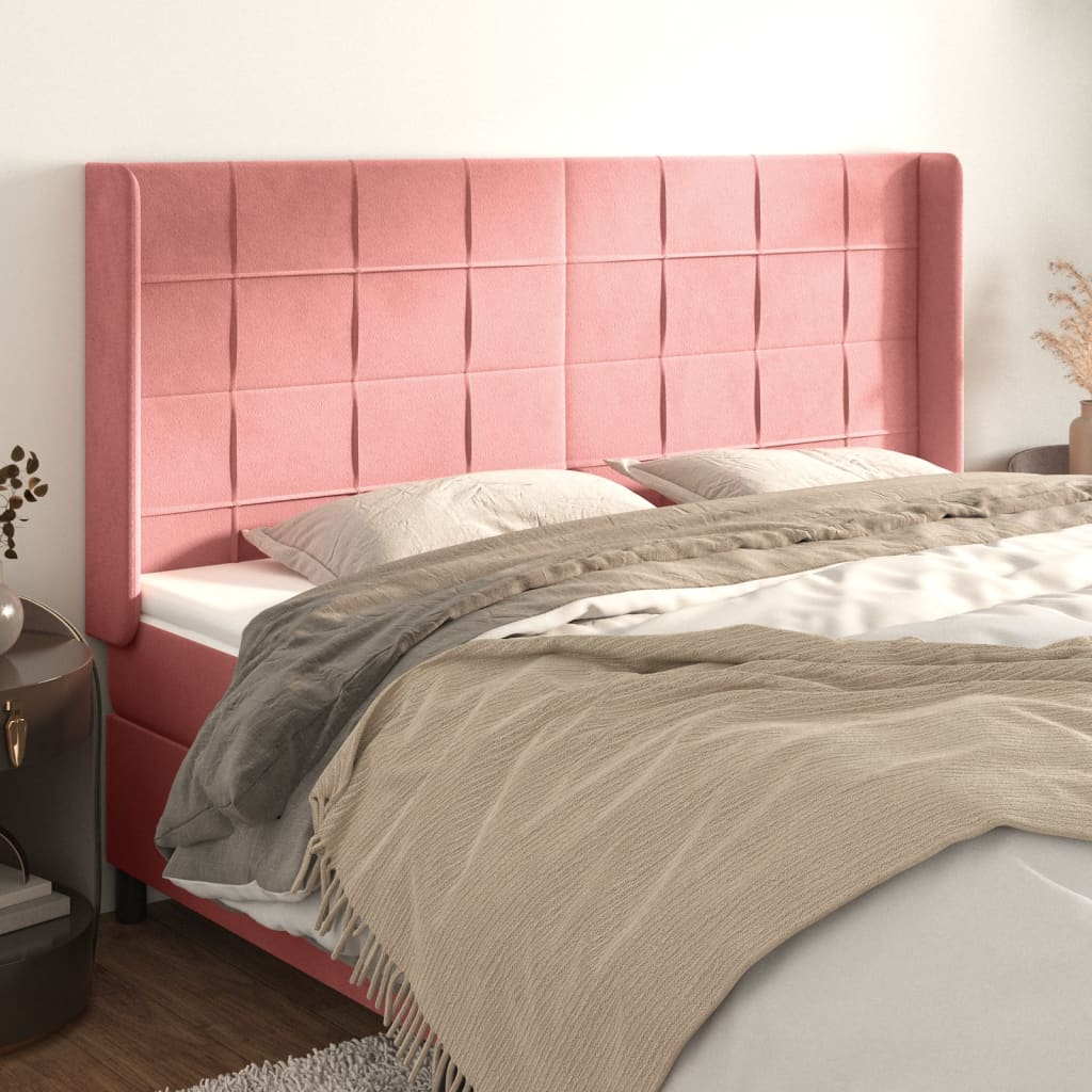 Hoofdbord met randen 163x16x118/128 cm fluweel roze is nu te koop bij PeponiXL, paradijselijk wonen!
