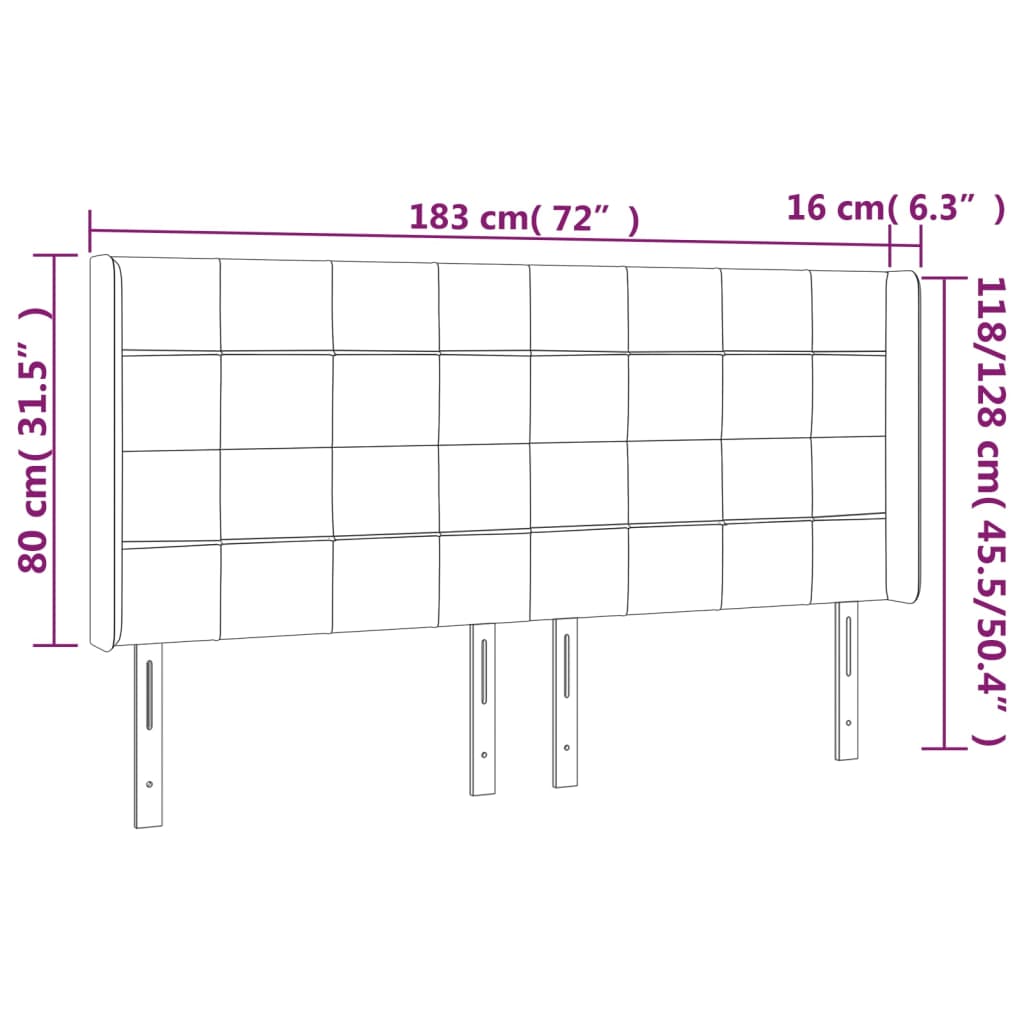 Hoofdbord met randen 183x16x118/128 cm fluweel donkergrijs is nu te koop bij PeponiXL, paradijselijk wonen!