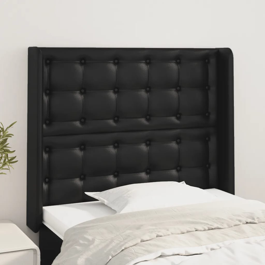 Hoofdbord met randen 83x16x118/128 cm kunstleer zwart is nu te koop bij PeponiXL, paradijselijk wonen!