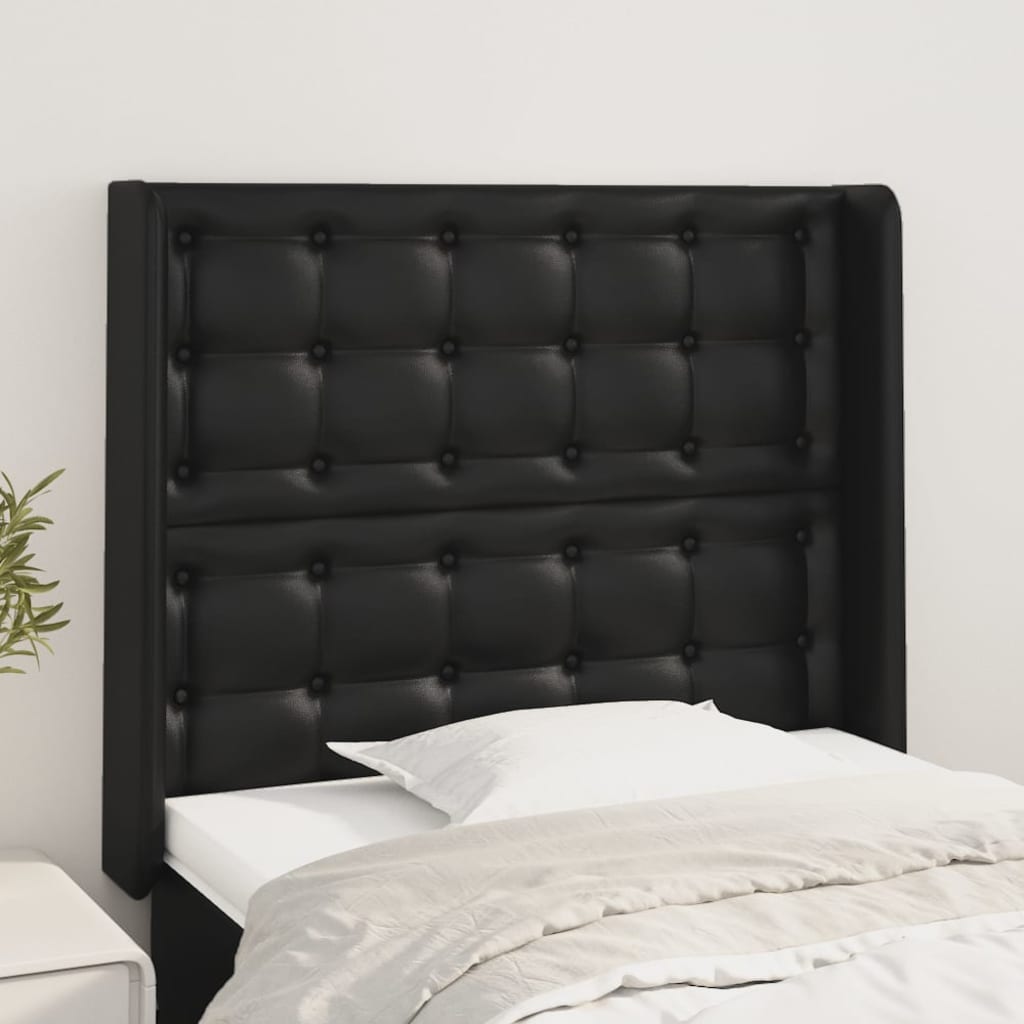 Hoofdbord met randen 93x16x118/128 cm kunstleer zwart is nu te koop bij PeponiXL, paradijselijk wonen!