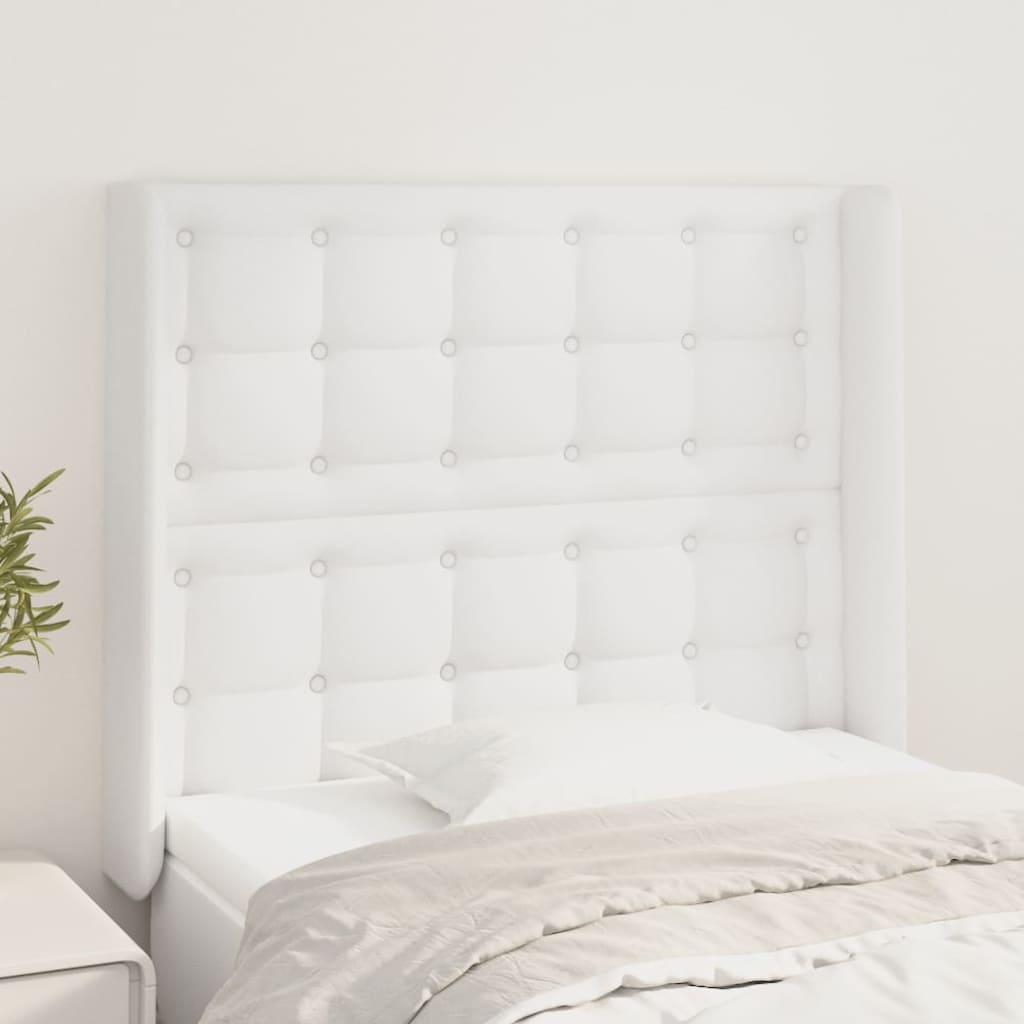 Hoofdbord met randen 93x16x118/128 cm kunstleer wit is nu te koop bij PeponiXL, paradijselijk wonen!