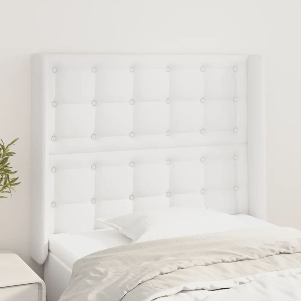 Hoofdbord met randen 103x16x118/128 cm kunstleer wit is nu te koop bij PeponiXL, paradijselijk wonen!