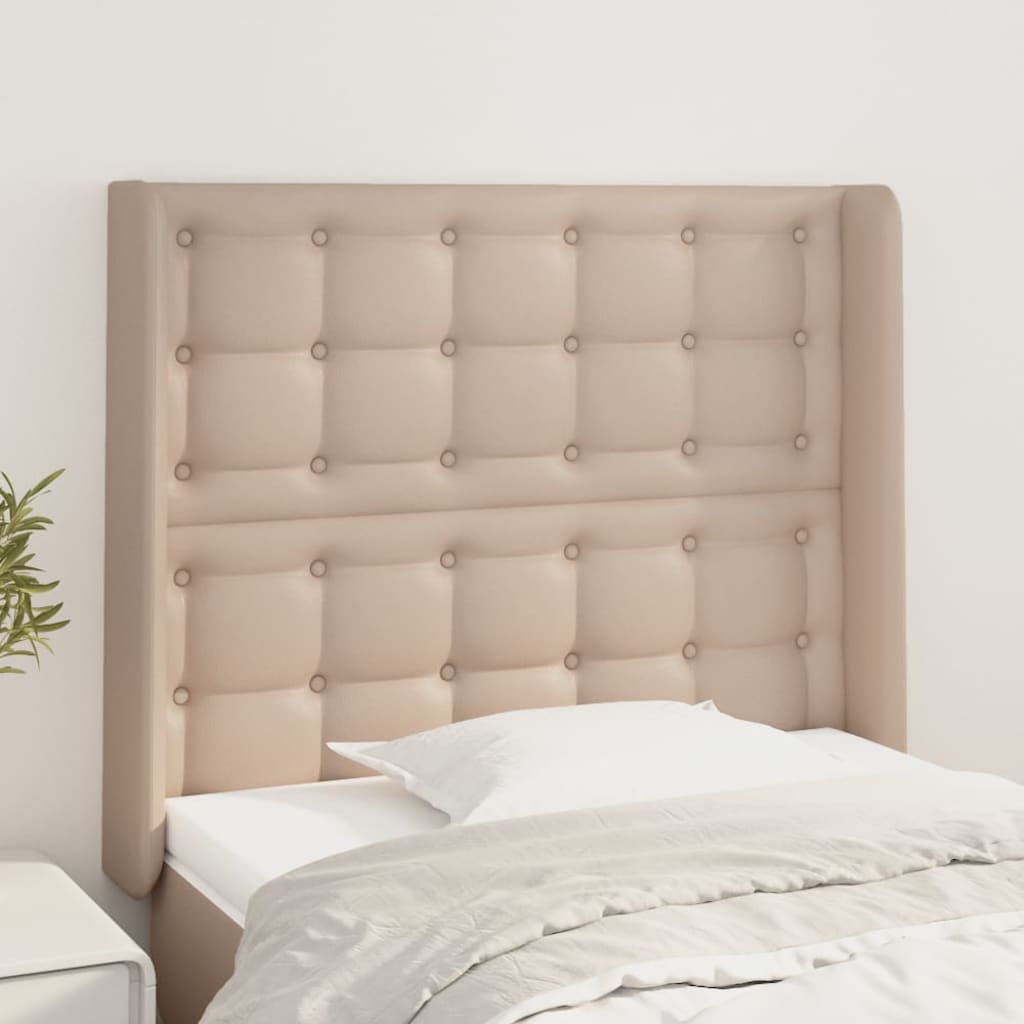 Hoofdbord met randen 103x16x118/128cm kunstleer cappuccinokleur is nu te koop bij PeponiXL, paradijselijk wonen!