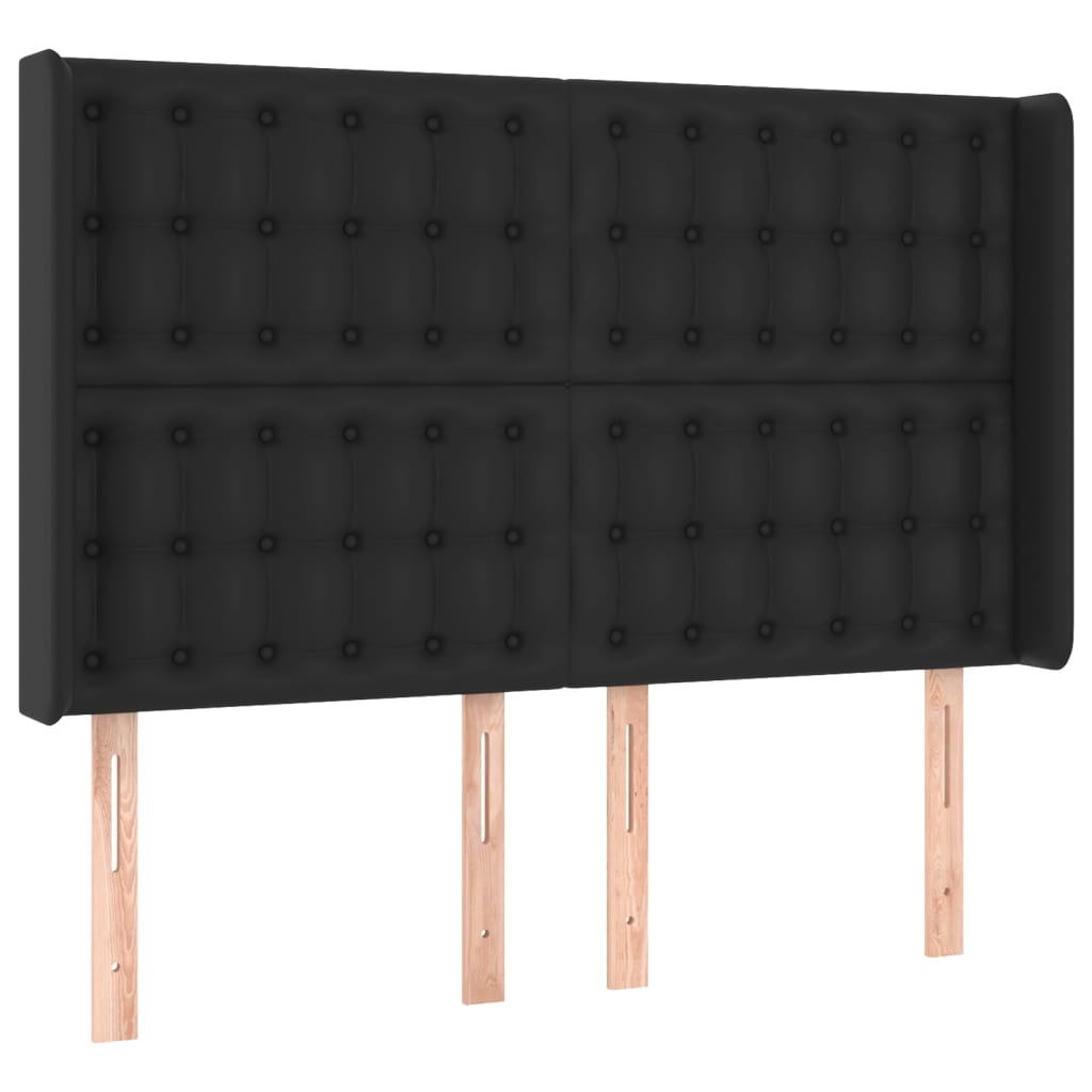 Hoofdbord met randen 147x16x118/128 cm kunstleer zwart is nu te koop bij PeponiXL, paradijselijk wonen!