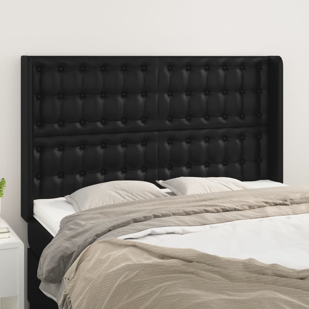 Hoofdbord met randen 147x16x118/128 cm kunstleer zwart is nu te koop bij PeponiXL, paradijselijk wonen!