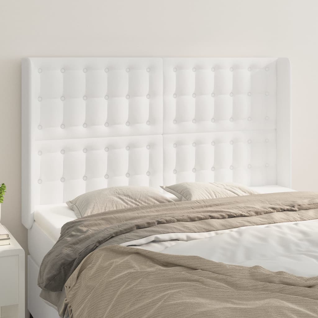 Hoofdbord met randen 147x16x118/128 cm kunstleer wit is nu te koop bij PeponiXL, paradijselijk wonen!