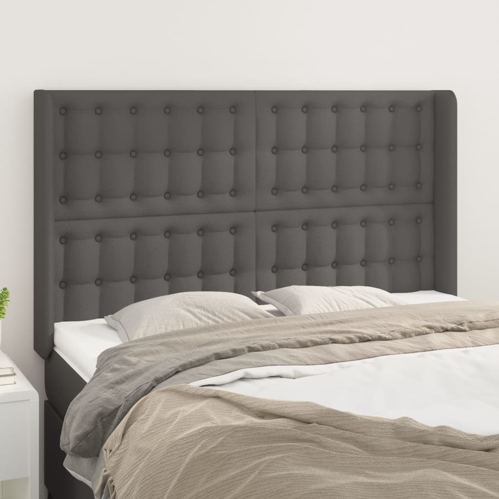 Hoofdbord met randen 147x16x118/128 cm kunstleer grijs is nu te koop bij PeponiXL, paradijselijk wonen!