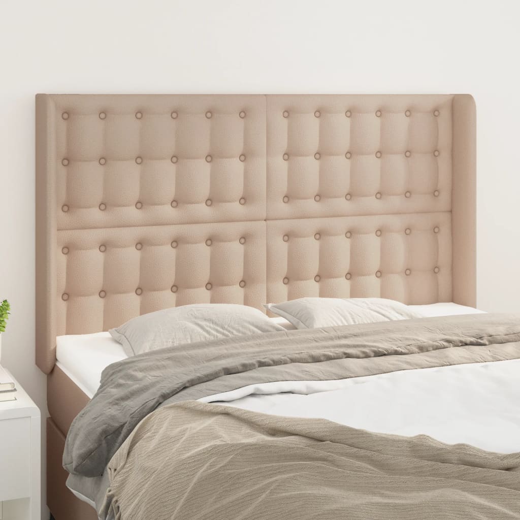 Hoofdbord met randen 147x16x118/128cm kunstleer cappuccinokleur is nu te koop bij PeponiXL, paradijselijk wonen!