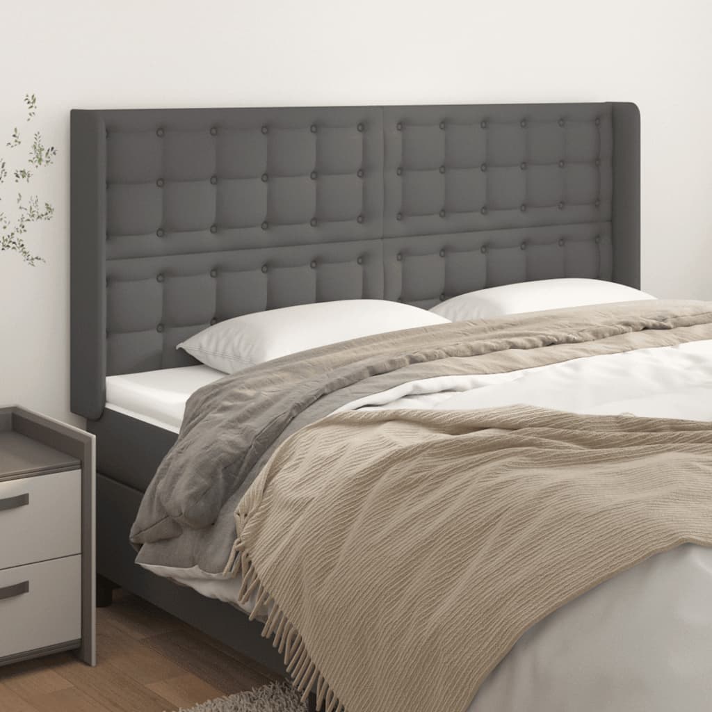 Hoofdbord met randen 163x16x118/128 cm kunstleer grijs is nu te koop bij PeponiXL, paradijselijk wonen!