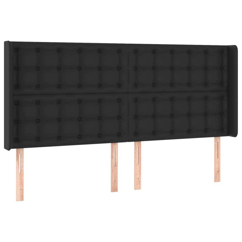 Hoofdbord met randen 203x16x118/128 cm kunstleer zwart is nu te koop bij PeponiXL, paradijselijk wonen!