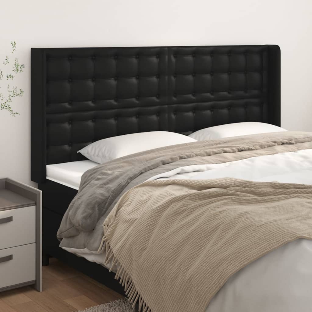 Hoofdbord met randen 203x16x118/128 cm kunstleer zwart is nu te koop bij PeponiXL, paradijselijk wonen!