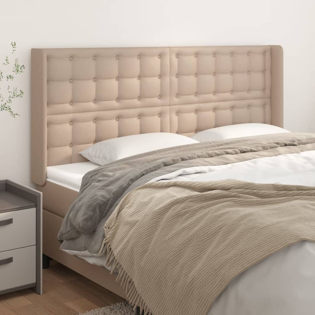 Hoofdbord met randen 203x16x118/128cm kunstleer cappuccinokleur is nu te koop bij PeponiXL, paradijselijk wonen!