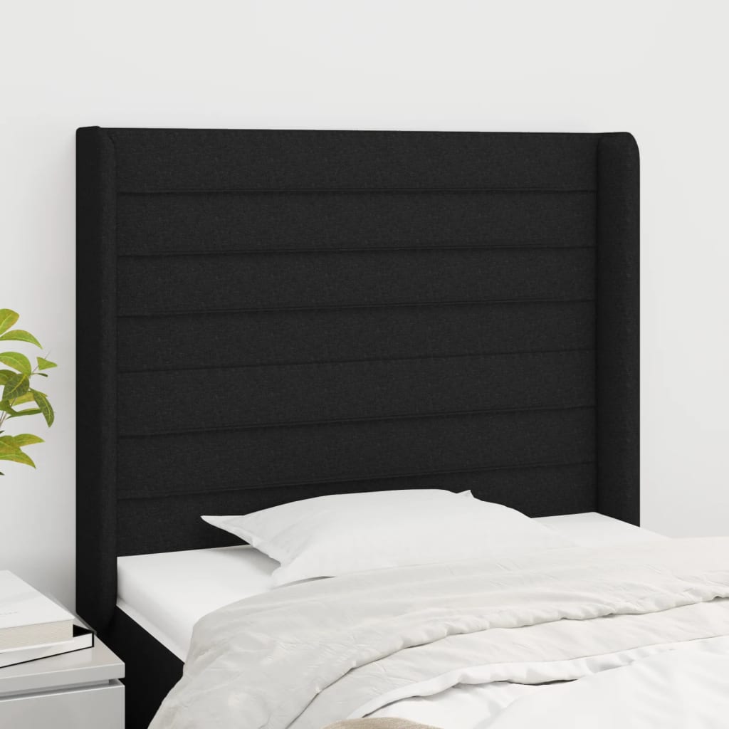 Hoofdbord met randen 93x16x118/128 cm stof zwart is nu te koop bij PeponiXL, paradijselijk wonen!