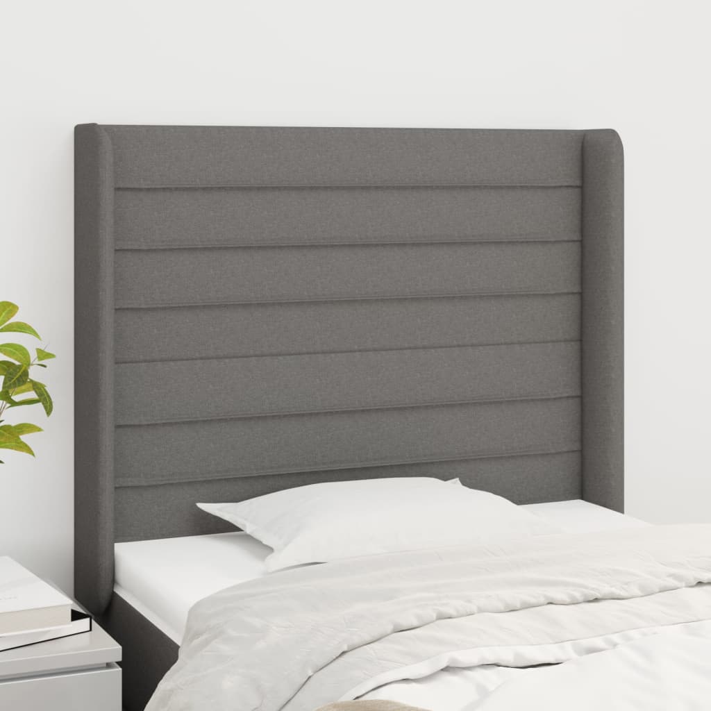 Hoofdbord met randen 103x16x118/128 cm stof donkergrijs is nu te koop bij PeponiXL, paradijselijk wonen!