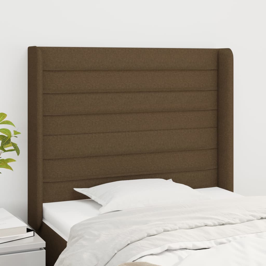 Hoofdbord met randen 103x16x118/128 cm stof donkerbruin is nu te koop bij PeponiXL, paradijselijk wonen!
