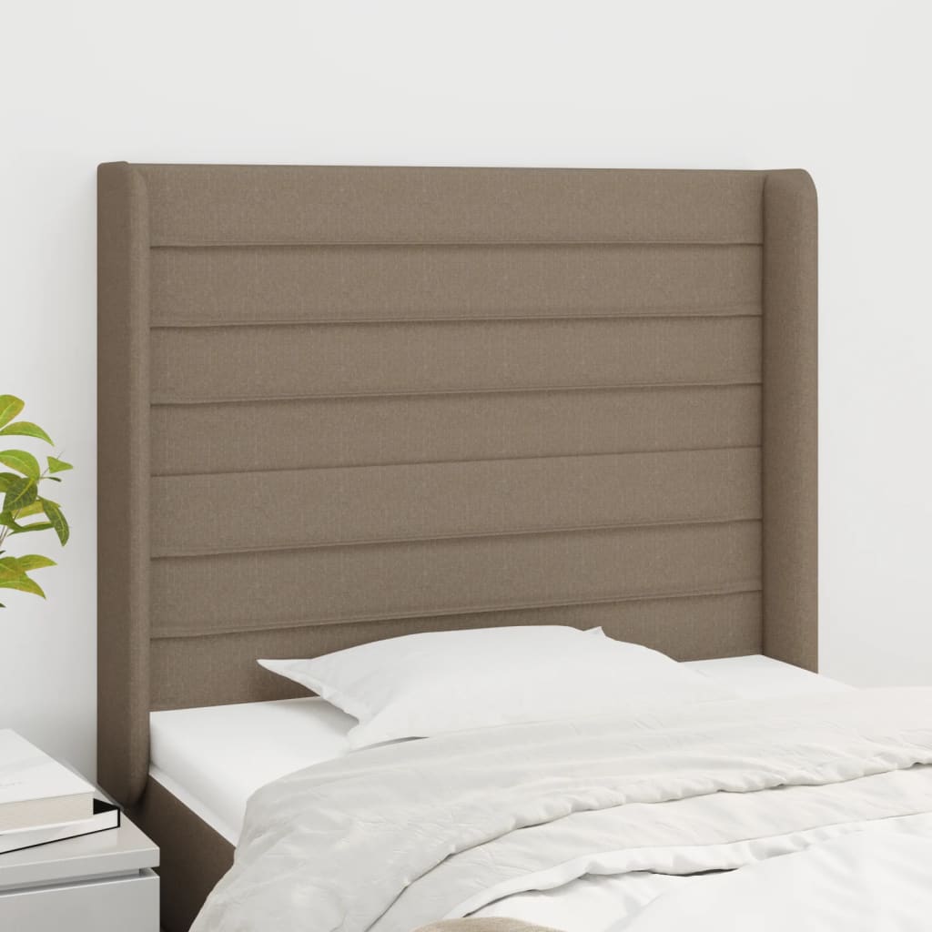 Hoofdbord met randen 103x16x118/128 cm stof taupe is nu te koop bij PeponiXL, paradijselijk wonen!