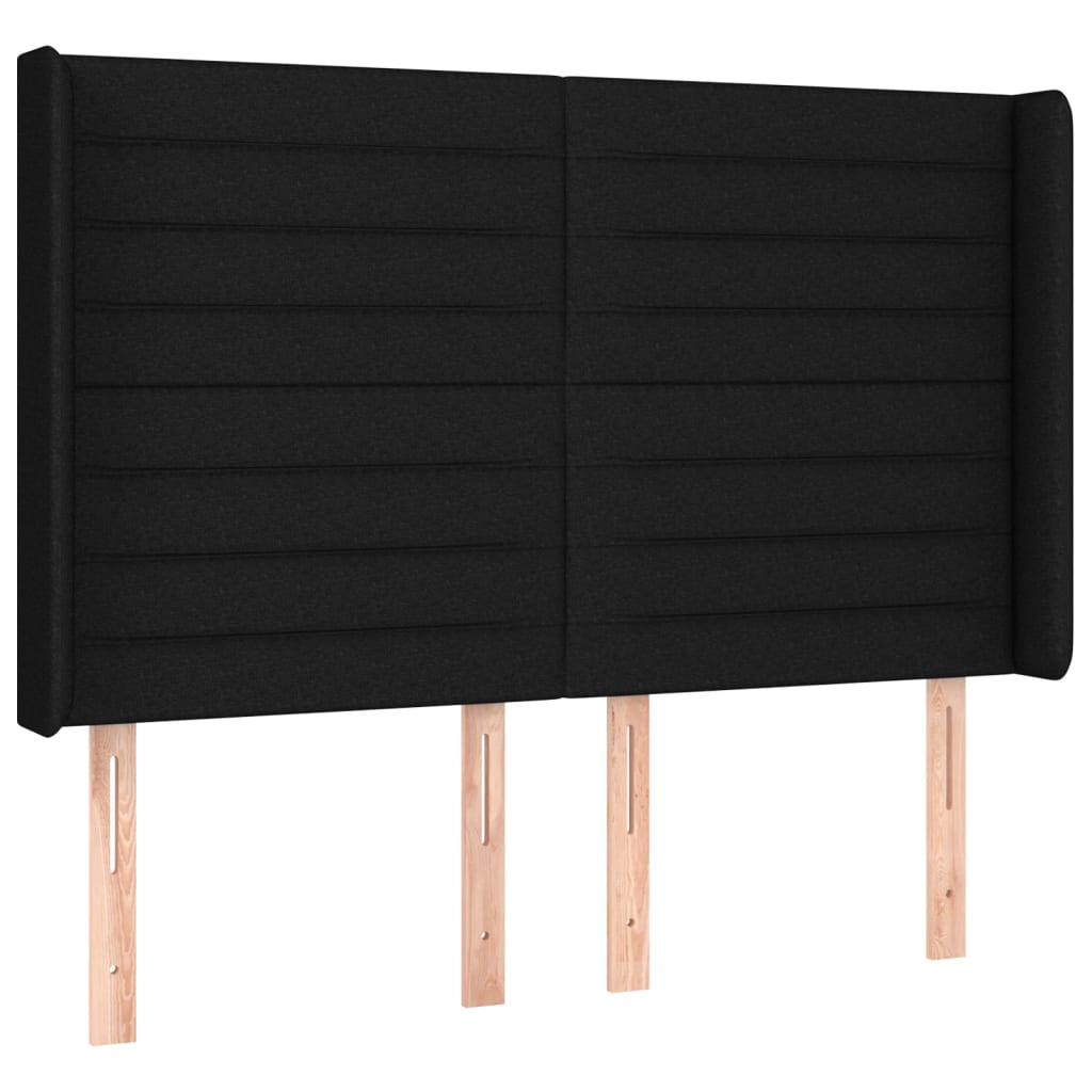 Hoofdbord met randen 147x16x118/128 cm stof zwart is nu te koop bij PeponiXL, paradijselijk wonen!