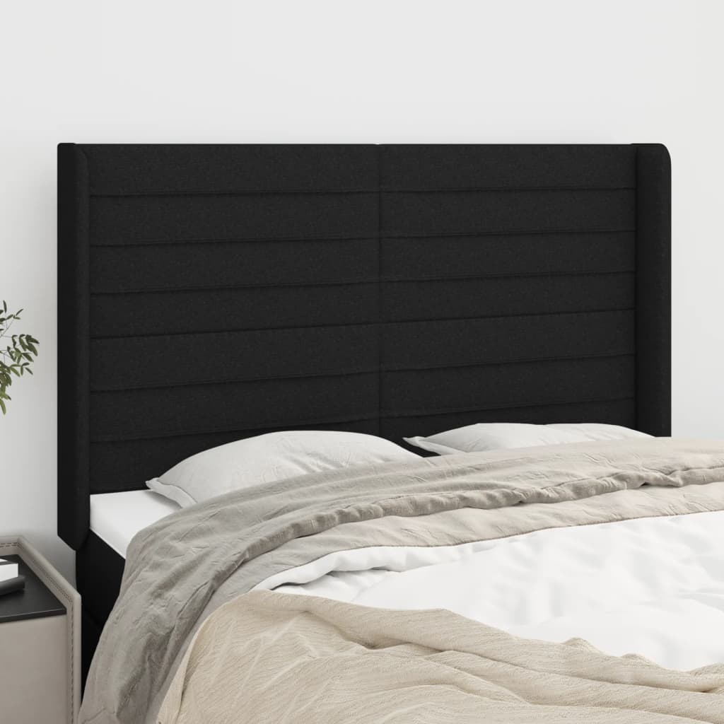 Hoofdbord met randen 147x16x118/128 cm stof zwart is nu te koop bij PeponiXL, paradijselijk wonen!