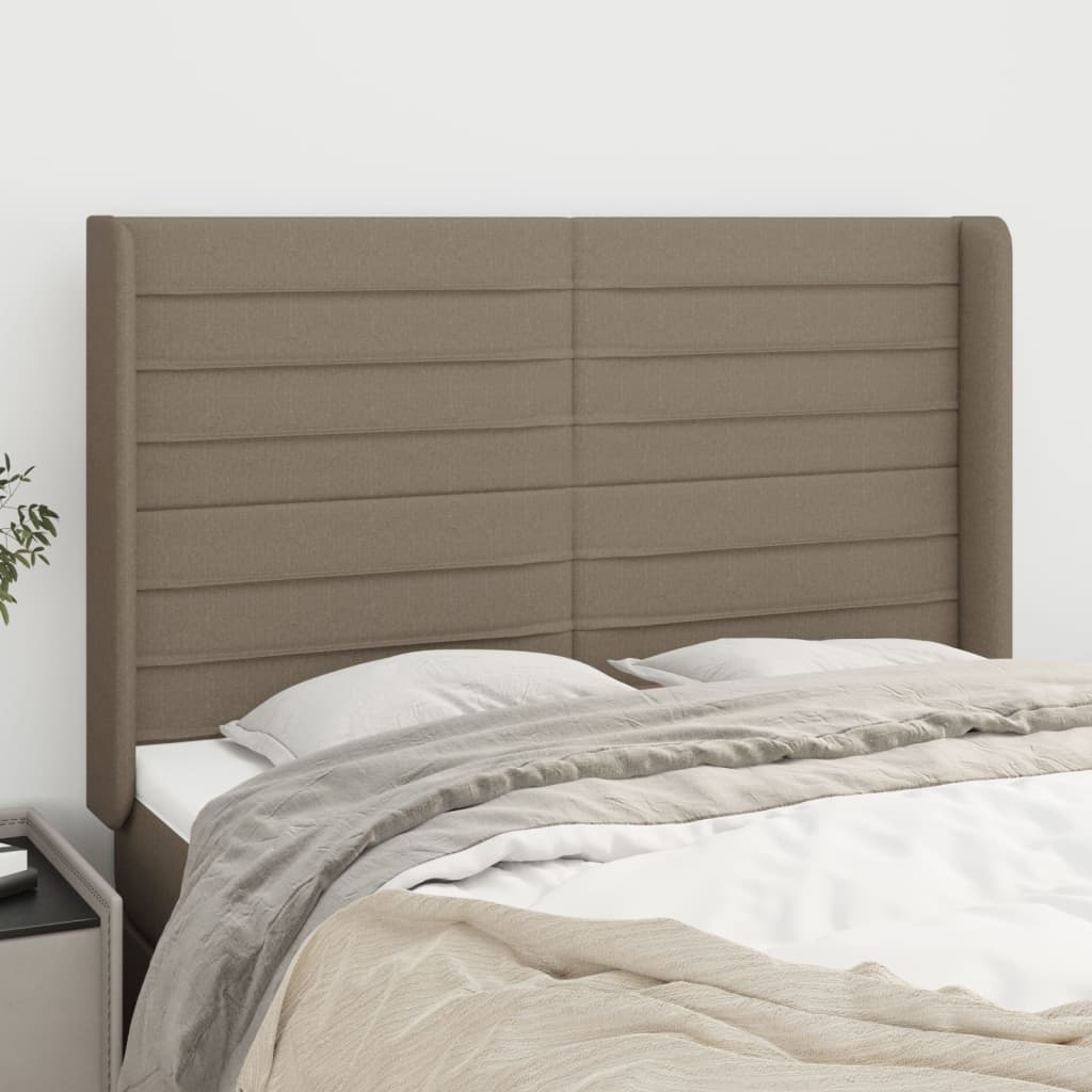 Hoofdbord met randen 147x16x118/128 cm stof taupe is nu te koop bij PeponiXL, paradijselijk wonen!