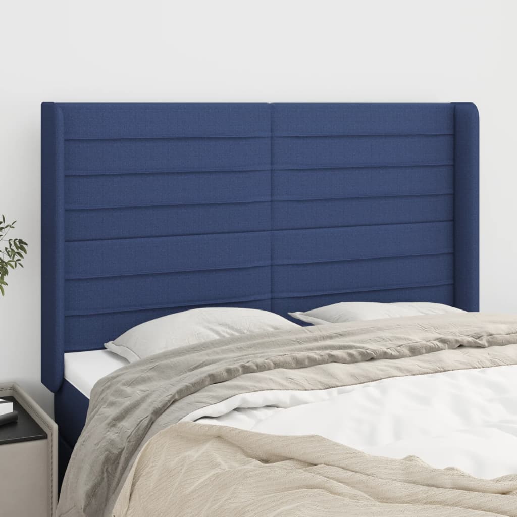 Hoofdbord met randen 147x16x118/128 cm stof blauw is nu te koop bij PeponiXL, paradijselijk wonen!