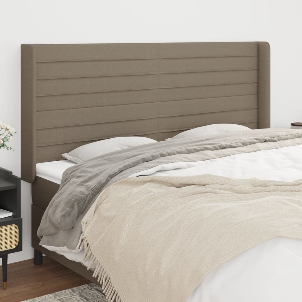 Hoofdbord met randen 183x16x118/128 cm stof taupe is nu te koop bij PeponiXL, paradijselijk wonen!