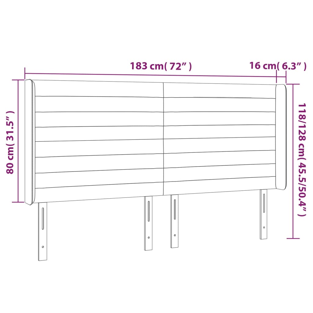 Hoofdbord met randen 183x16x118/128 cm stof crèmekleurig is nu te koop bij PeponiXL, paradijselijk wonen!