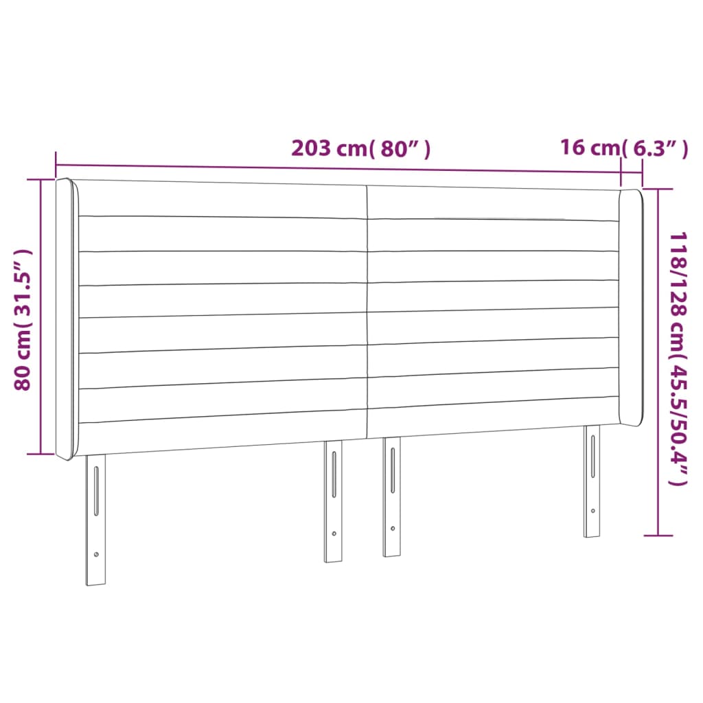 Hoofdbord met randen 203x16x118/128 cm stof zwart is nu te koop bij PeponiXL, paradijselijk wonen!