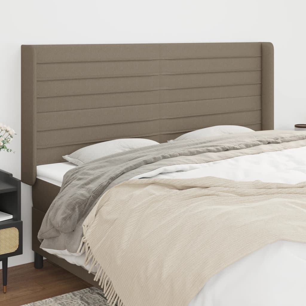 Hoofdbord met randen 203x16x118/128 cm stof taupe is nu te koop bij PeponiXL, paradijselijk wonen!