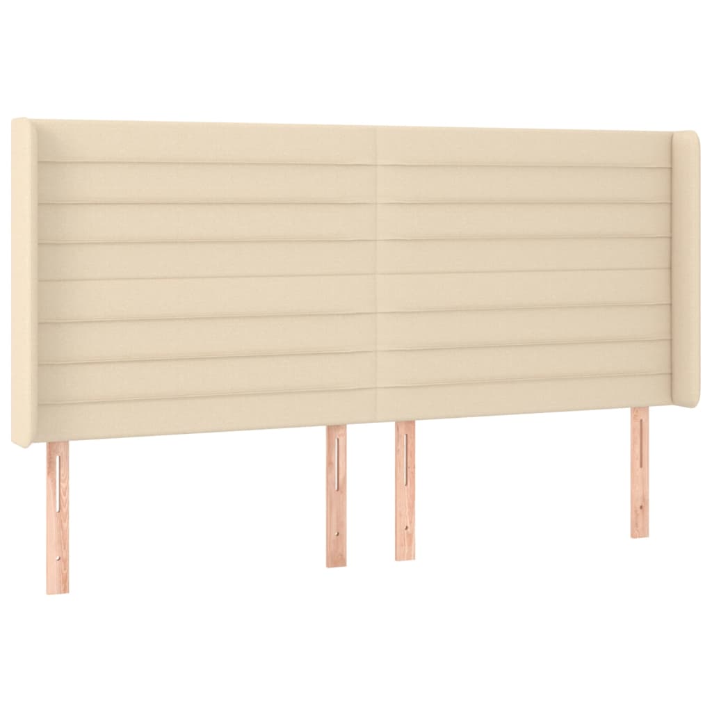 Hoofdbord met randen 203x16x118/128 cm stof crèmekleurig is nu te koop bij PeponiXL, paradijselijk wonen!