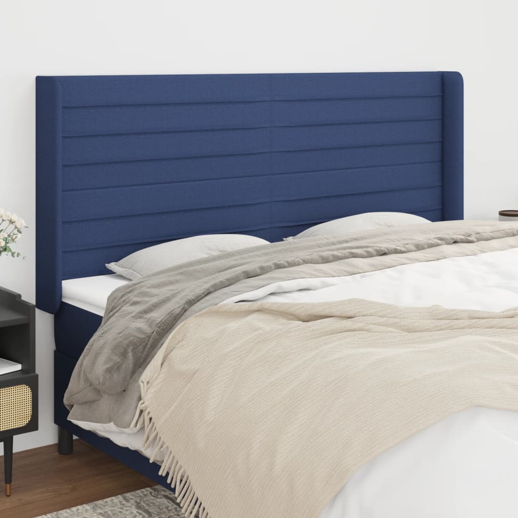 Hoofdbord met randen 203x16x118/128 cm stof blauw is nu te koop bij PeponiXL, paradijselijk wonen!