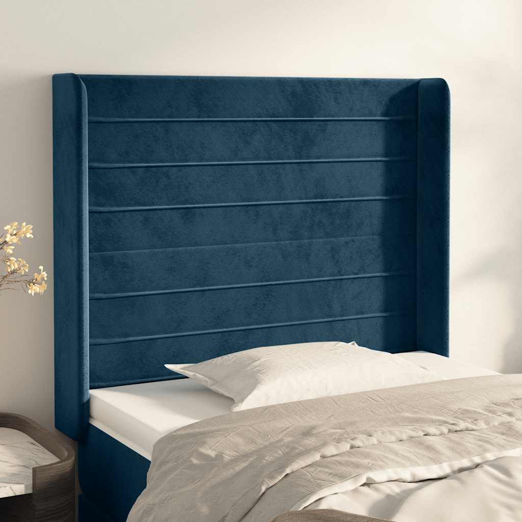 Hoofdbord met randen 83x16x118/128 cm fluweel blauw is nu te koop bij PeponiXL, paradijselijk wonen!