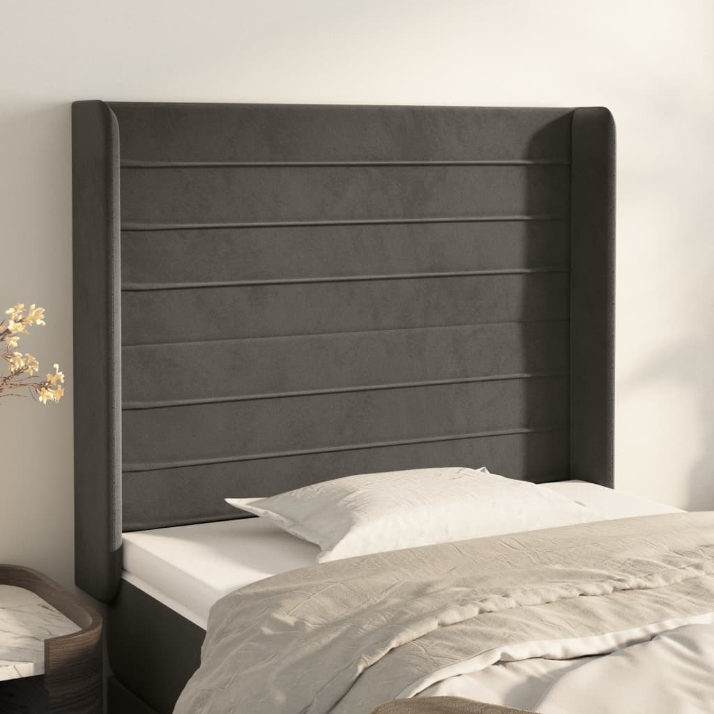 Hoofdbord met randen 103x16x118/128 cm fluweel donkergrijs is nu te koop bij PeponiXL, paradijselijk wonen!