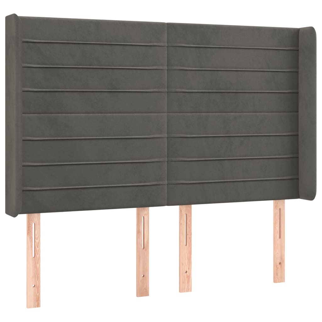 Hoofdbord met randen 147x16x118/128 cm fluweel donkergrijs is nu te koop bij PeponiXL, paradijselijk wonen!