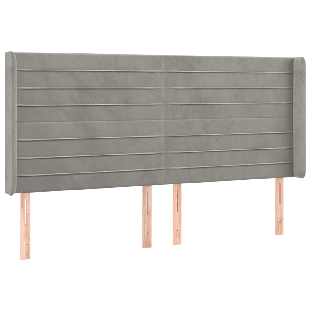 Hoofdbord met randen 203x16x118/128 cm fluweel lichtgrijs is nu te koop bij PeponiXL, paradijselijk wonen!