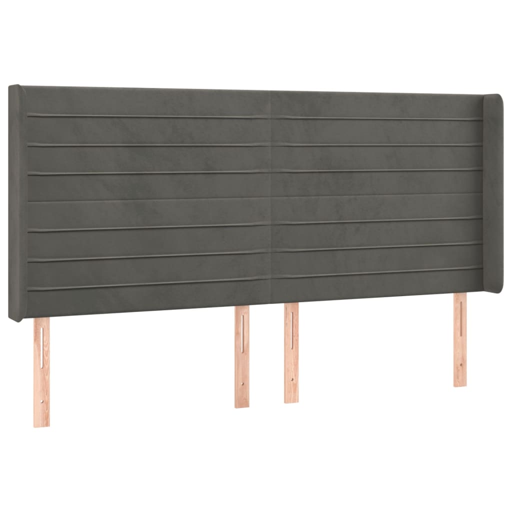 Hoofdbord met randen 203x16x118/128 cm fluweel donkergrijs is nu te koop bij PeponiXL, paradijselijk wonen!