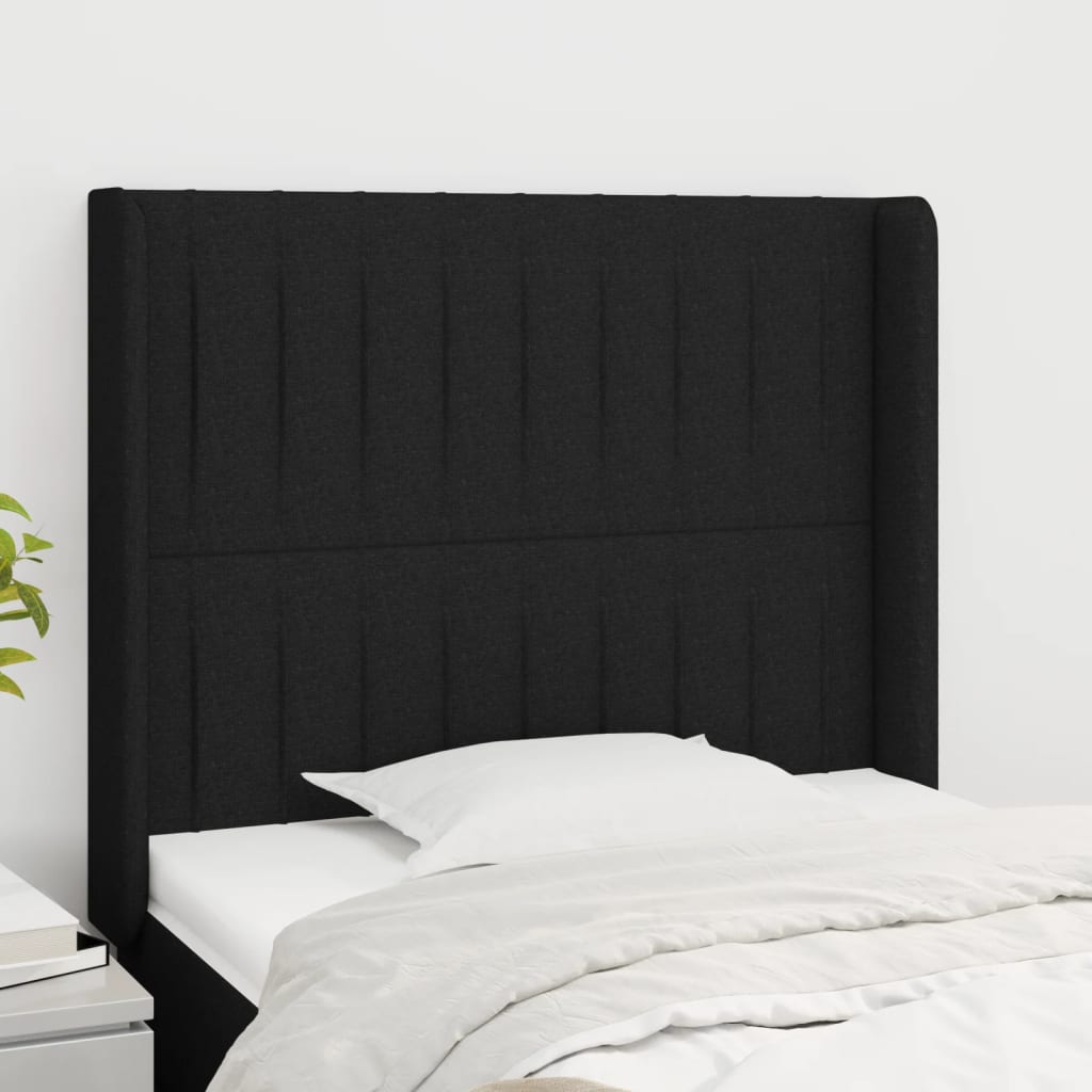 Hoofdbord met randen 83x16x118/128 cm stof zwart is nu te koop bij PeponiXL, paradijselijk wonen!