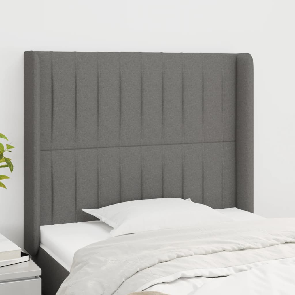 Hoofdbord met randen 93x16x118/128 cm stof donkergrijs is nu te koop bij PeponiXL, paradijselijk wonen!