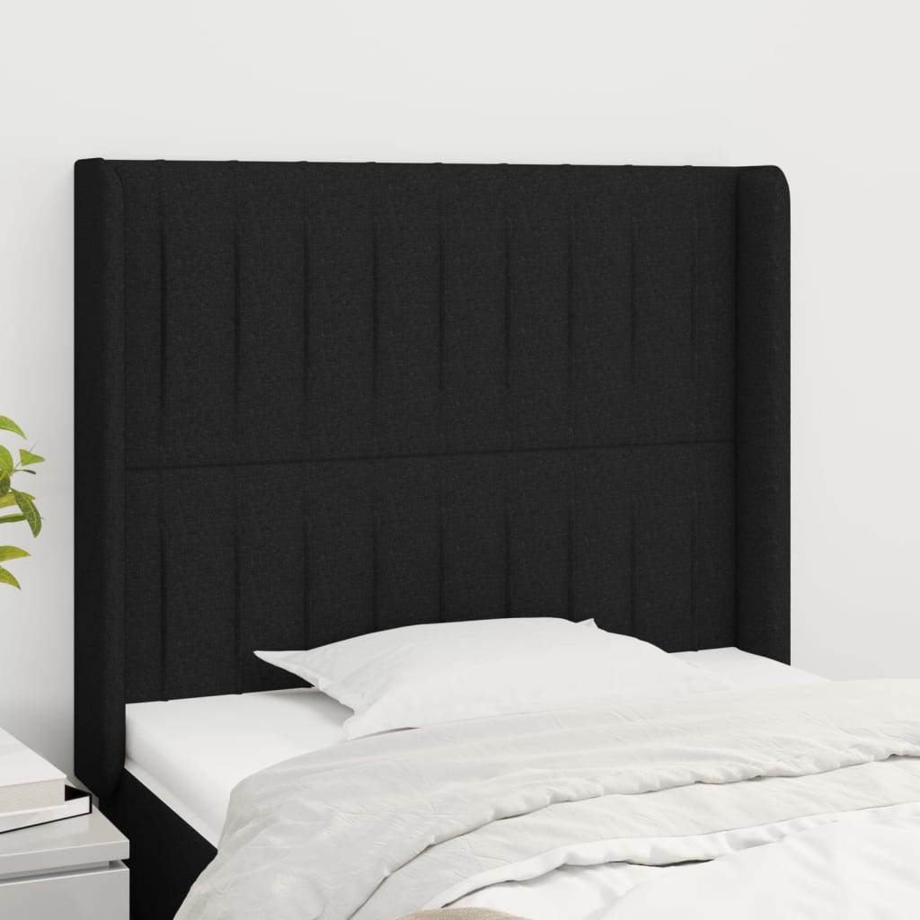 Hoofdbord met randen 93x16x118/128 cm stof zwart is nu te koop bij PeponiXL, paradijselijk wonen!