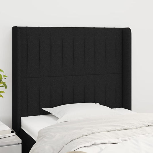 Hoofdbord met randen 93x16x118/128 cm stof zwart is nu te koop bij PeponiXL, paradijselijk wonen!