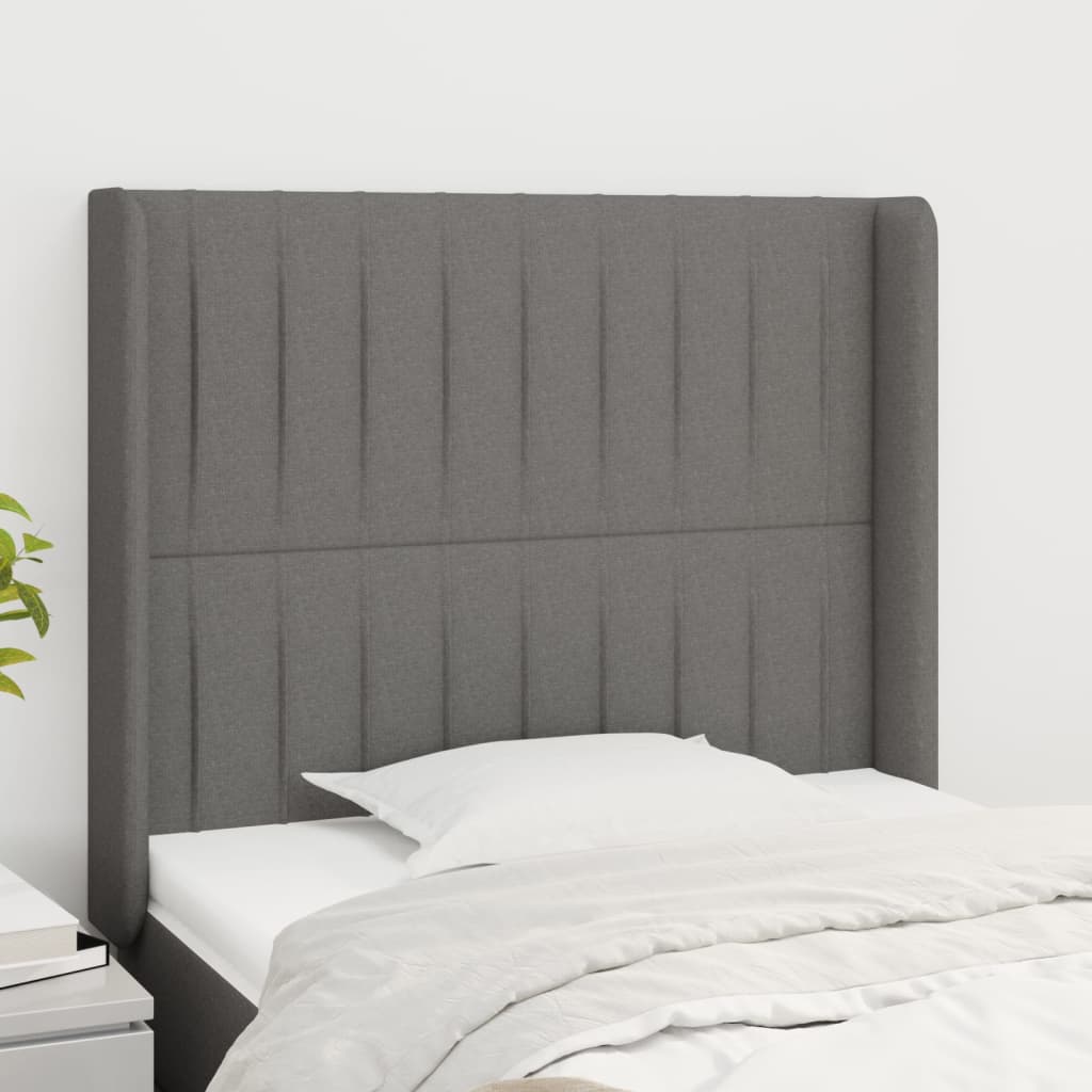Hoofdbord met randen 103x16x118/128 cm stof donkergrijs is nu te koop bij PeponiXL, paradijselijk wonen!