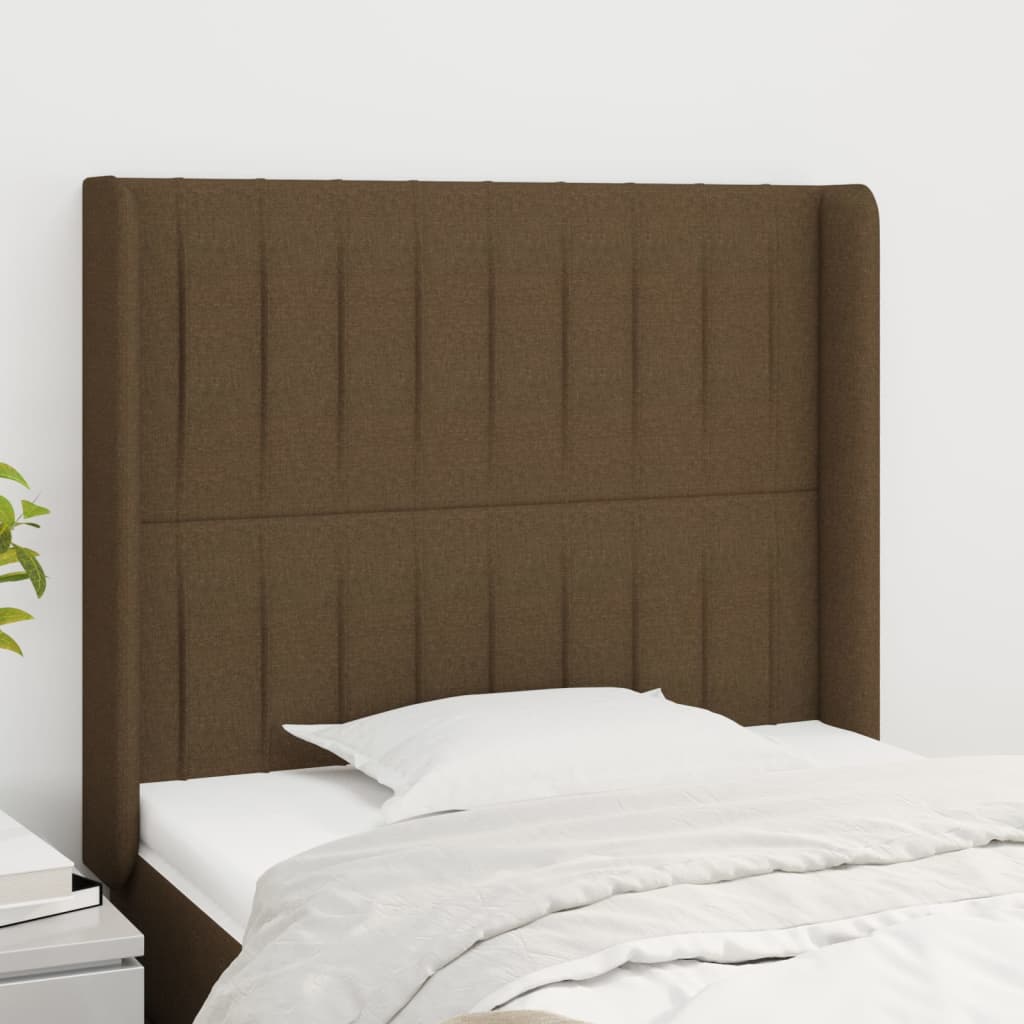 Hoofdbord met randen 103x16x118/128 cm stof donkerbruin is nu te koop bij PeponiXL, paradijselijk wonen!