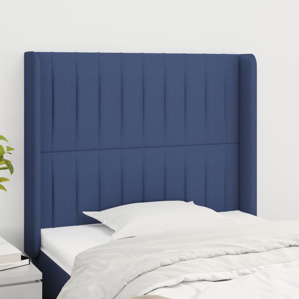 Hoofdbord met randen 103x16x118/128 cm stof blauw is nu te koop bij PeponiXL, paradijselijk wonen!