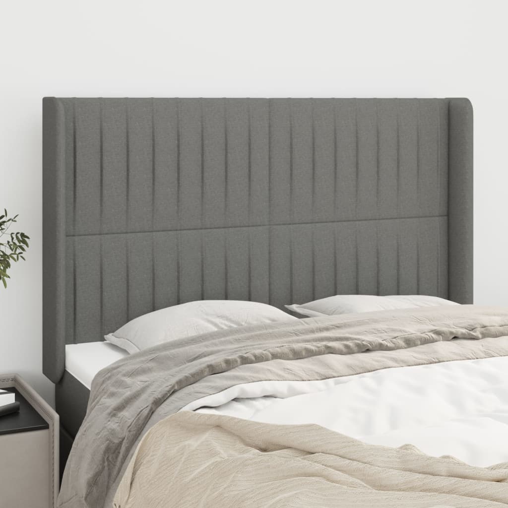 Hoofdbord met randen 147x16x118/128 cm stof donkergrijs is nu te koop bij PeponiXL, paradijselijk wonen!