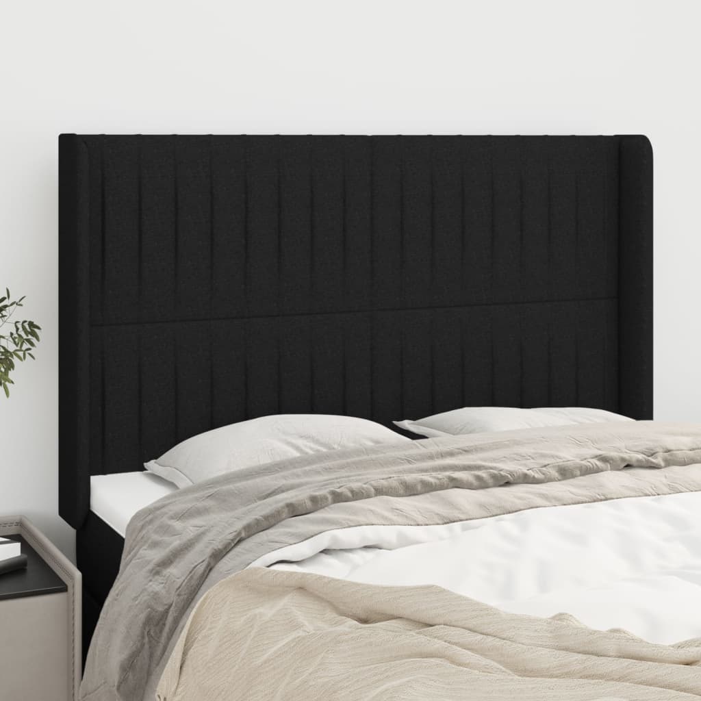Hoofdbord met randen 147x16x118/128 cm stof zwart is nu te koop bij PeponiXL, paradijselijk wonen!