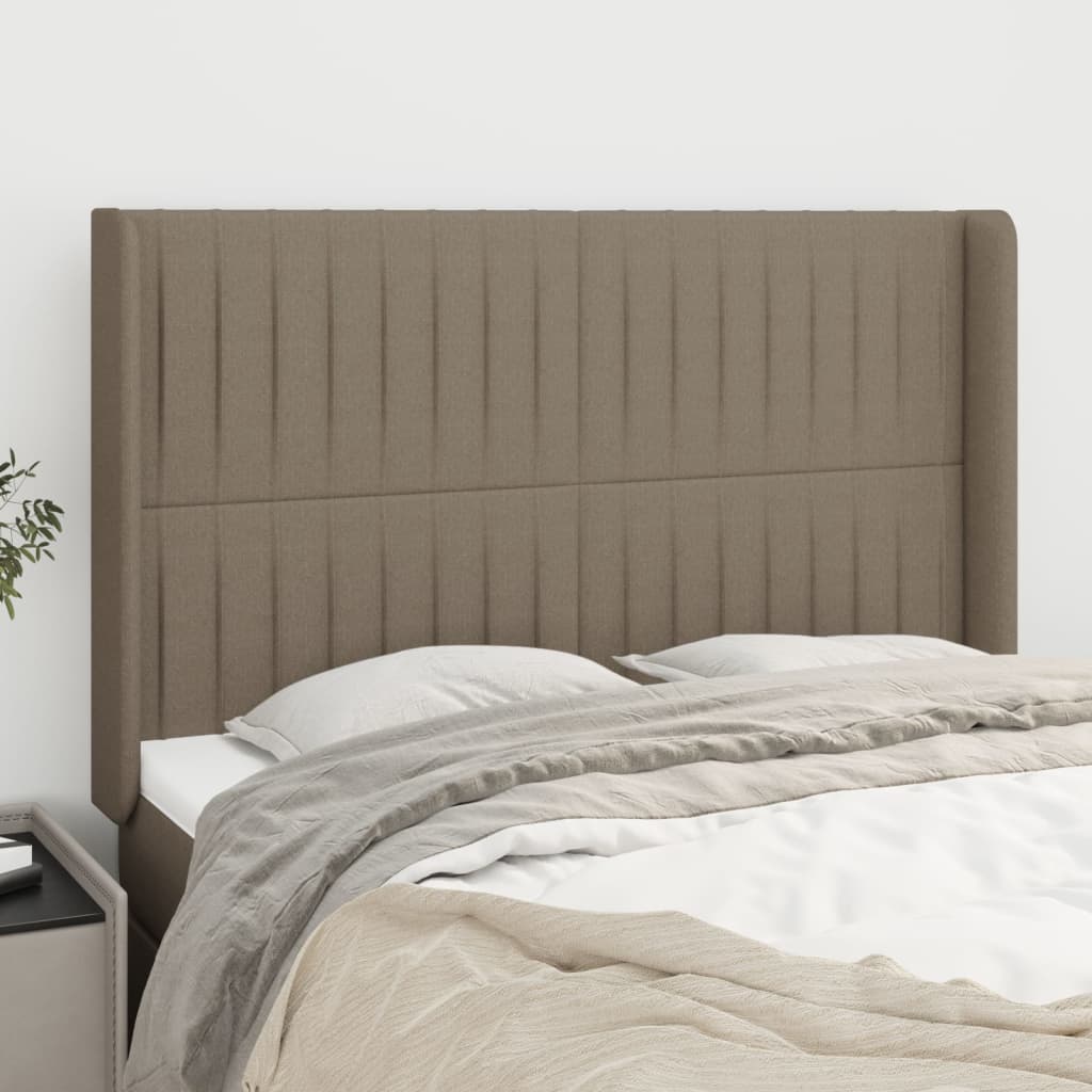 Hoofdbord met randen 147x16x118/128 cm stof taupe is nu te koop bij PeponiXL, paradijselijk wonen!