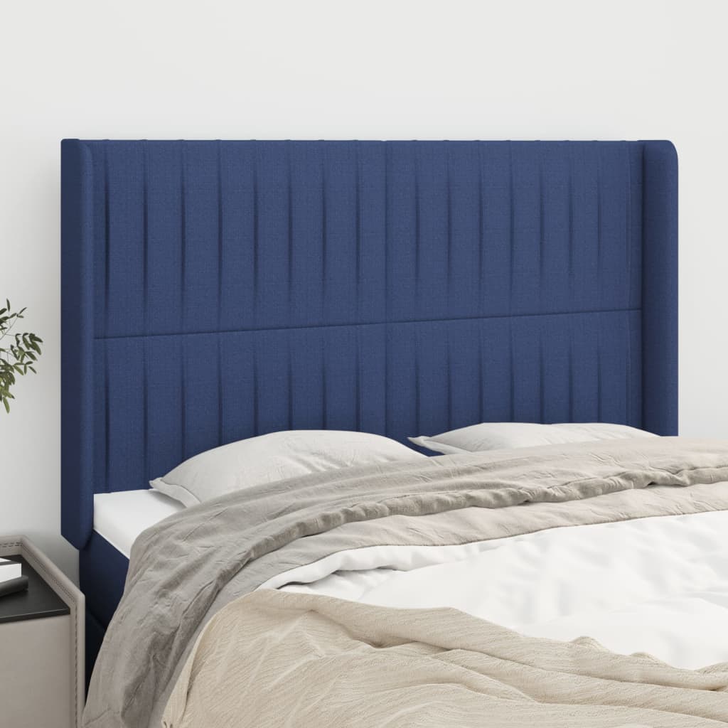 Hoofdbord met randen 147x16x118/128 cm stof blauw is nu te koop bij PeponiXL, paradijselijk wonen!