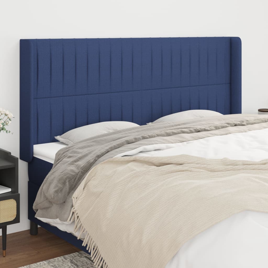 Hoofdbord met randen 163x16x118/128 cm stof blauw is nu te koop bij PeponiXL, paradijselijk wonen!