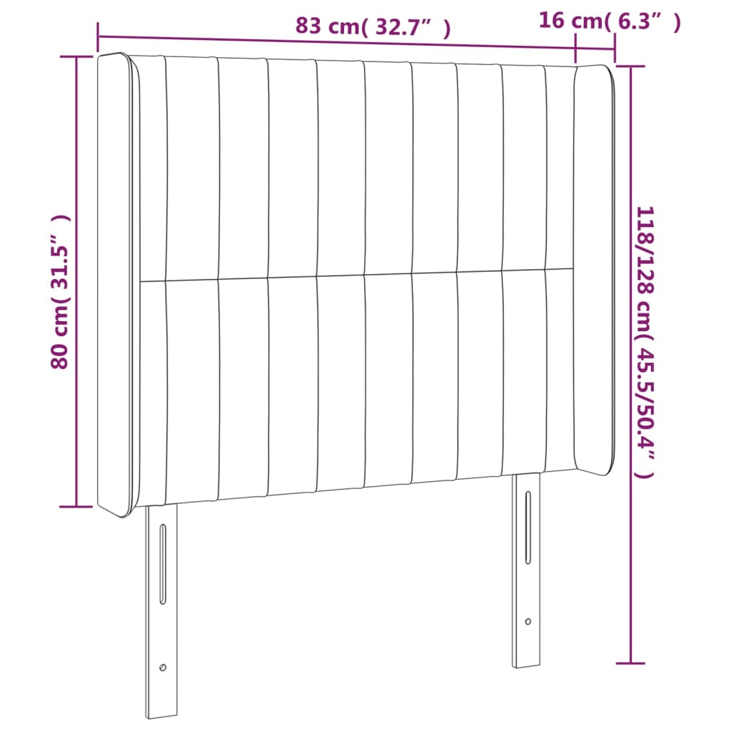 Hoofdbord met randen 83x16x118/128 cm fluweel donkergrijs is nu te koop bij PeponiXL, paradijselijk wonen!